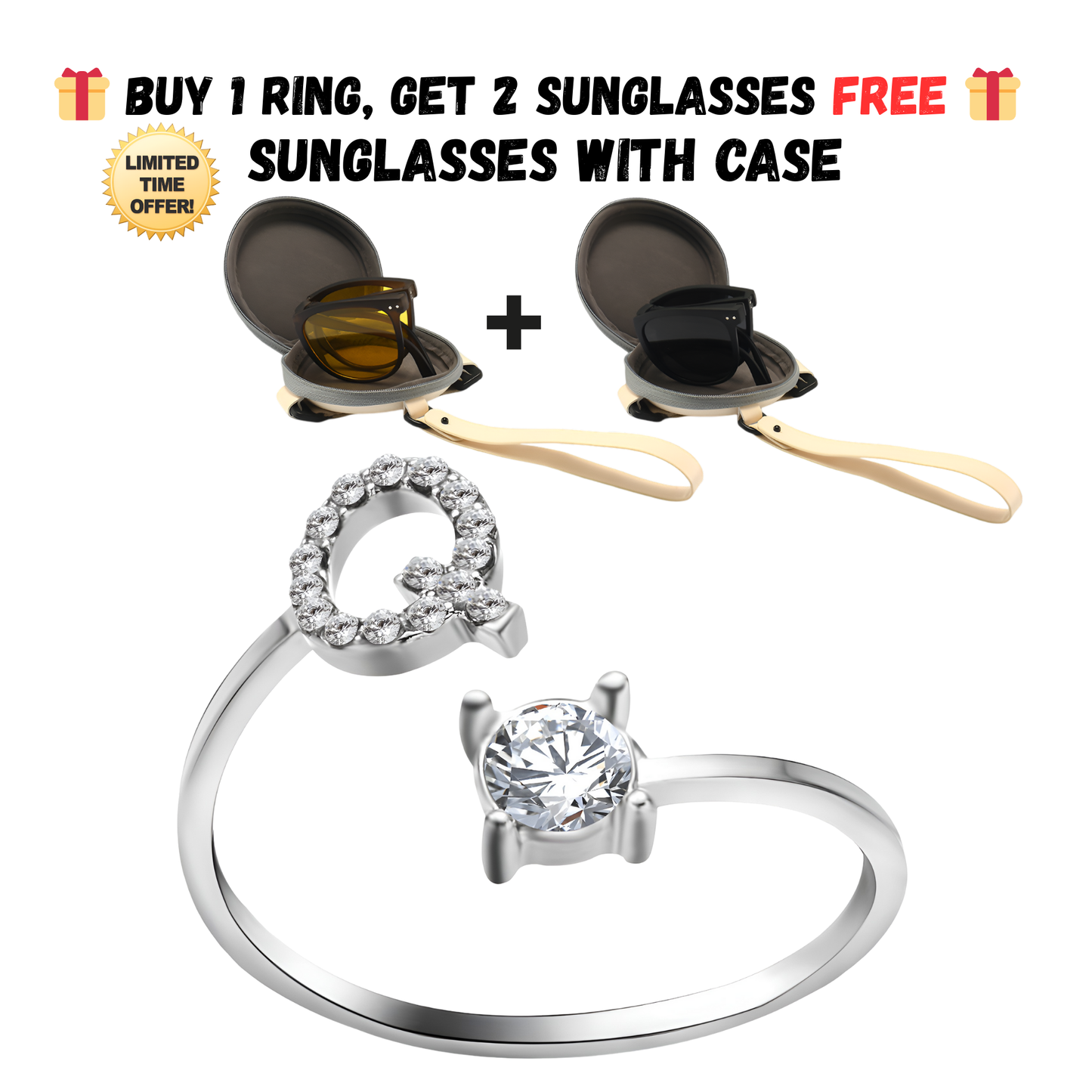 Adjustable Letter Zircon Ring with Alphabet Initials A Z Copper Alloy Jewelry Gift for Women Elegant Gift Idea