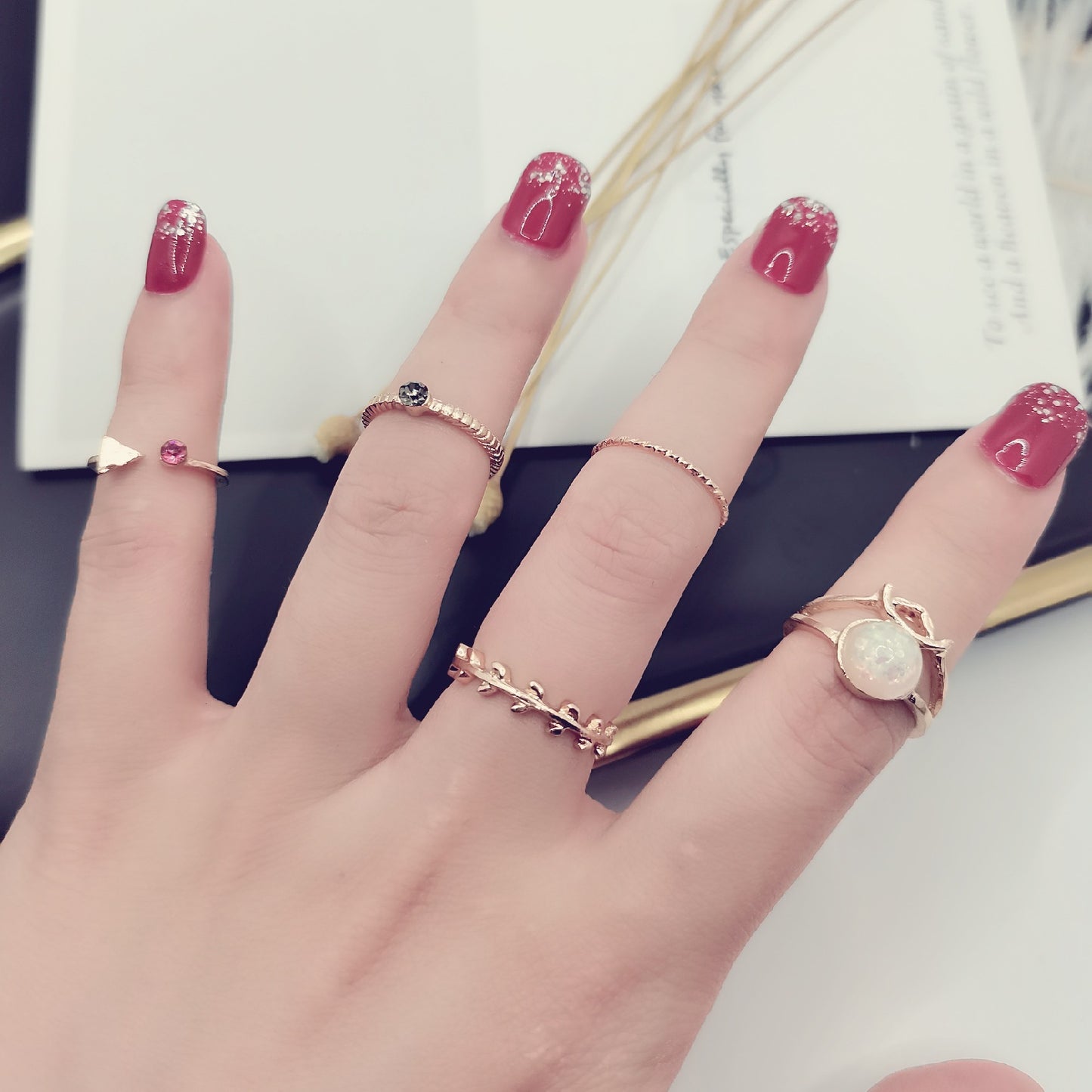 Retro Geometric Joint Rings Electroplated Gemstone Fashion Jewelry Set Alloy Knuckle Ring Travel Souvenir Gift