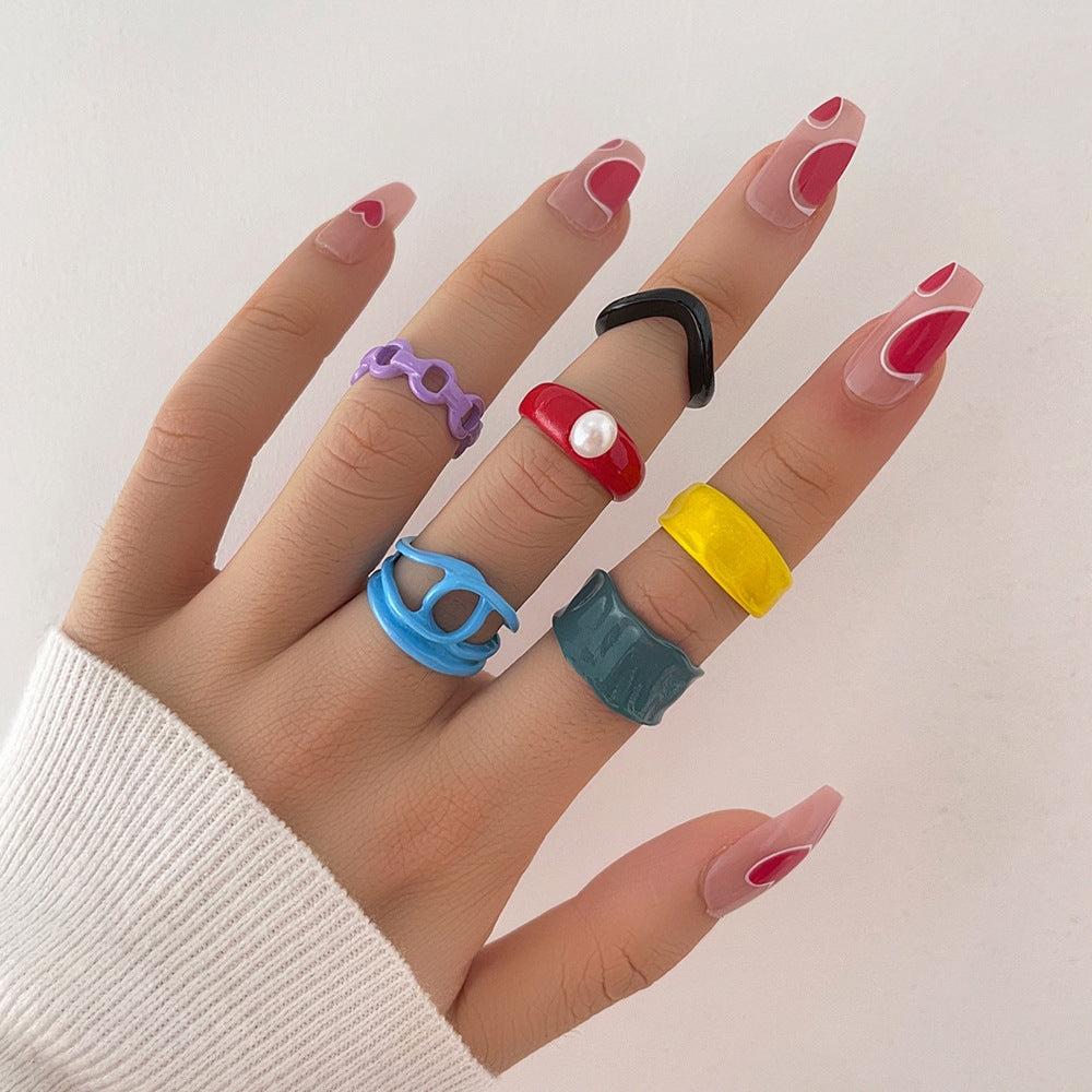 Six Piece Geometric Ring Set Alloy Knuckle Stackable Fashion Jewelry For Women And Girls Collection Daily Wear
