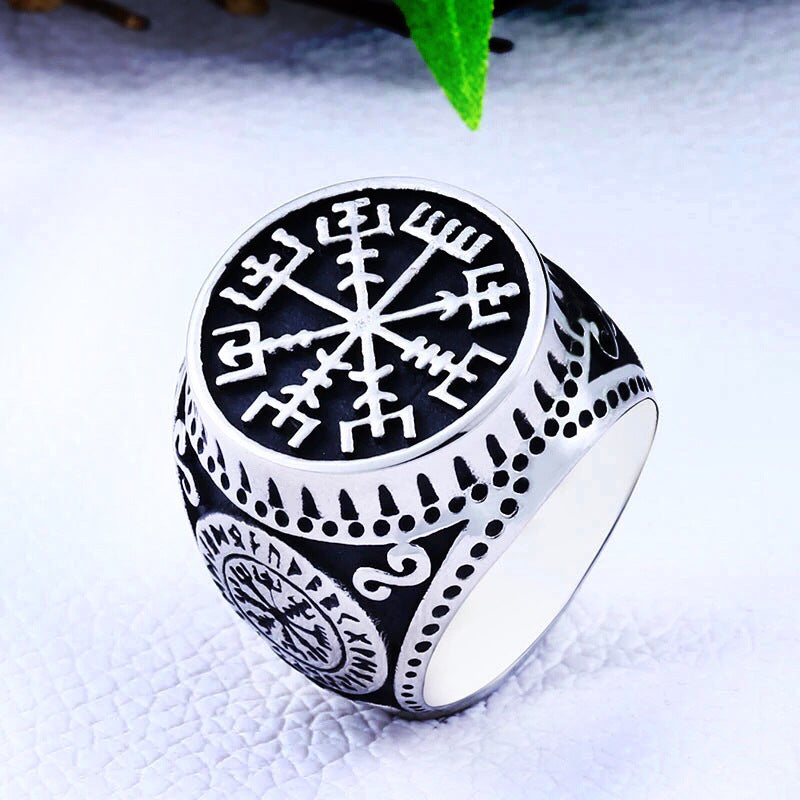 Mens Viking Ring Retro Nordic Letter Stainless Steel Geometric Pattern Rune Jewelry Gift For Him Nordic Styles