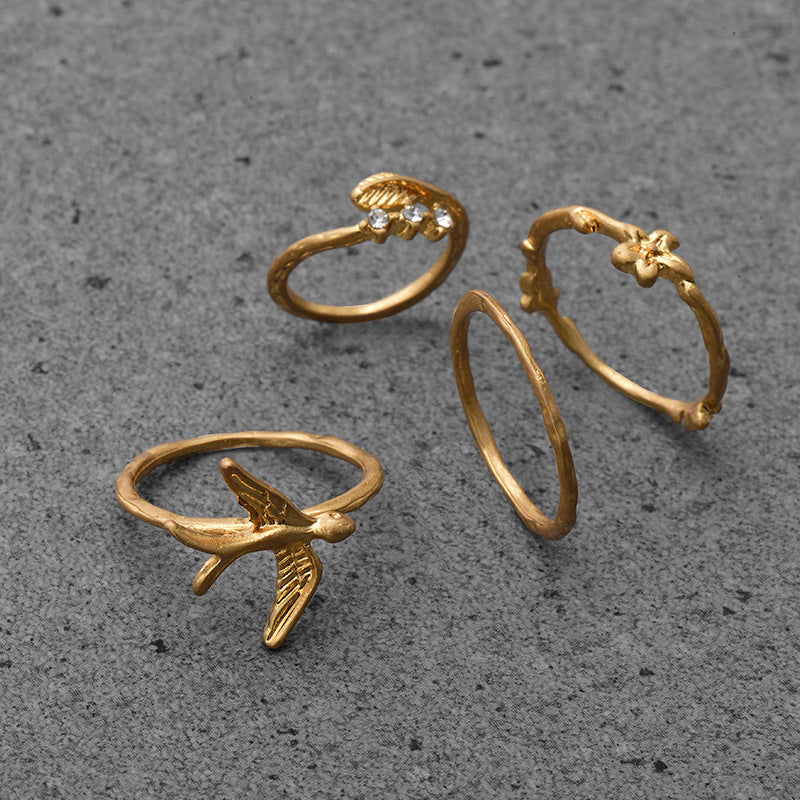 Womens Floral Bird Alloy Ring Electroplated Fashion Jewelry Unique Design Statement Ring Elegant Everyday Wear
