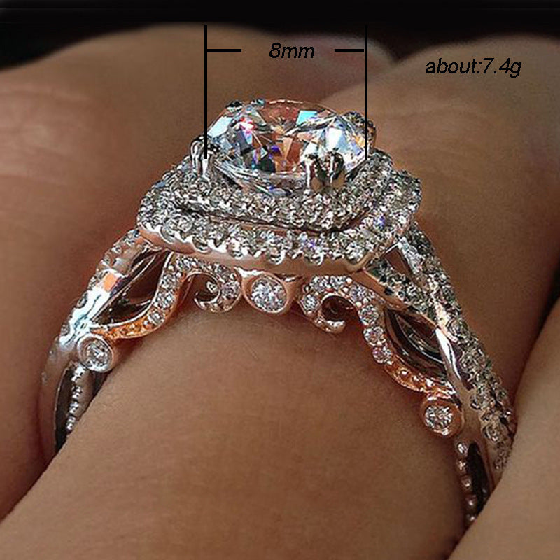 Womens Zircon Diamond Ring Two Tone Gold Plated Copper Band Engagement Wedding Jewelry For Her Sizes 6 7 8 9 10