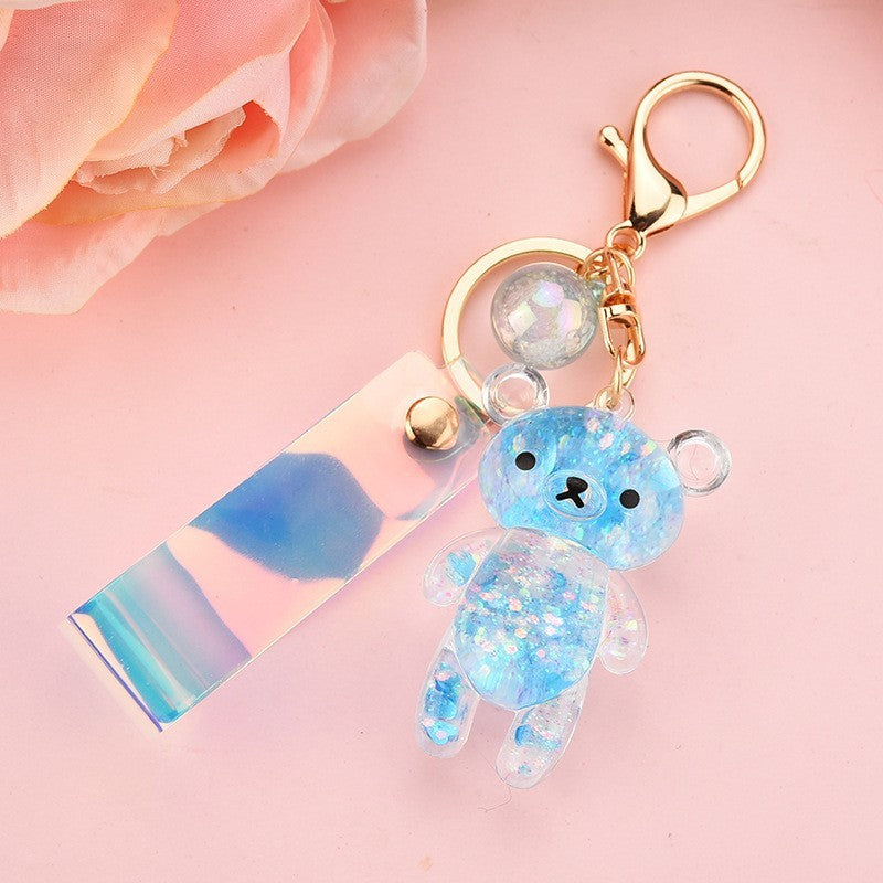 Oil Filled Bear Keychain Cute Animal Keyring Acrylic Bag Charm for Backpacks Purses Colorful Pendant Accessory