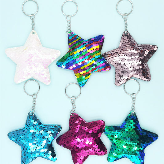 Sequined Five Pointed Stars Keychain Set Double Sided Metal Buckle Unisex Keychains For Keys Everyday Keychain