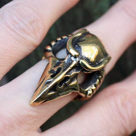 Mens Raven Skull Ring Bronze Adjustable Gothic Biker Jewellery Durable Unique Statement For Halloween Birthday
