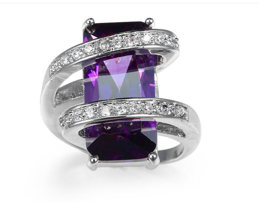 Purple Red Zircon Copper Ring Unisex Fashion Geometry Plated Jewelry Fuchsia Inlay Platinum White Gold Unisex Geometry