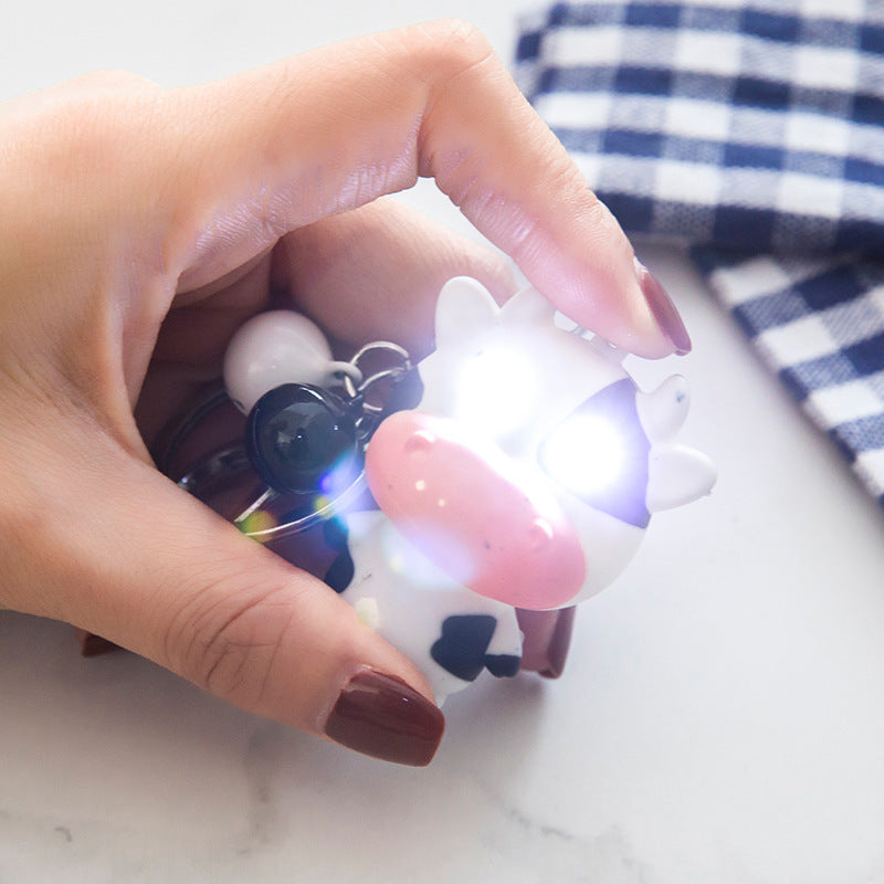 Cow Keychain With Bell Super Mini Ring Fun Glowing Pendant Plastic Accessory For Keys And Bags Black And White