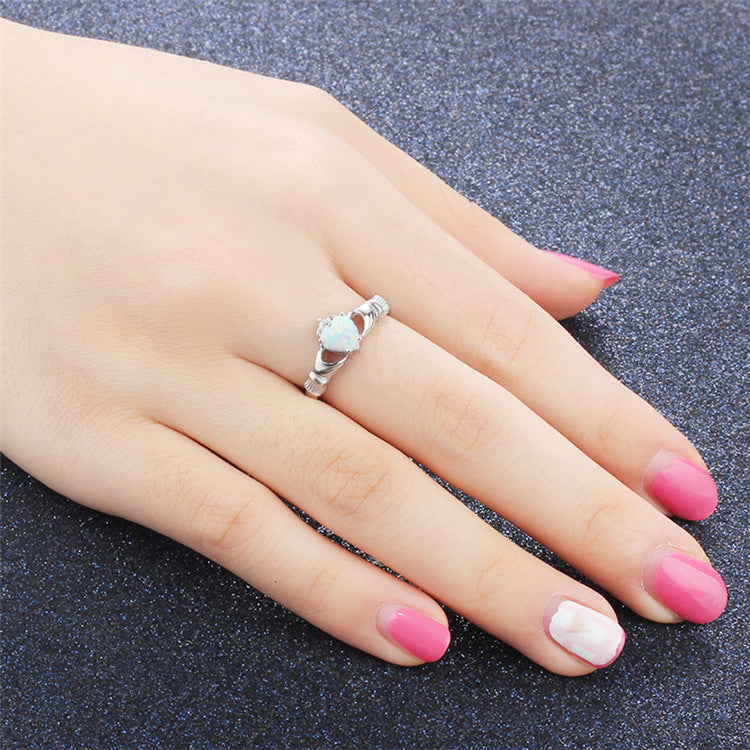 Heart Shaped Ring With Gold Inlay 24K White Gold Plated Wedding Band Manmade Gemstones Promise Ring For Brides