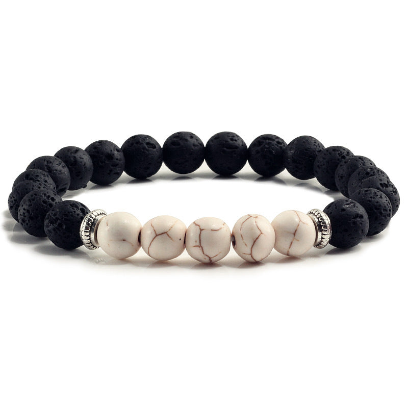 Unisex Natural Stone Turquoise Volcanic Rock Bracelet Adjustable Elastic String Geometric Design For Men Women