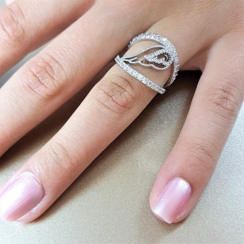 Geometric Zircon Ring Elegant Brass White Steel Alloy Inlay with SemiPrecious Gemstones Jewelry Sizes 6 7 8 9 10