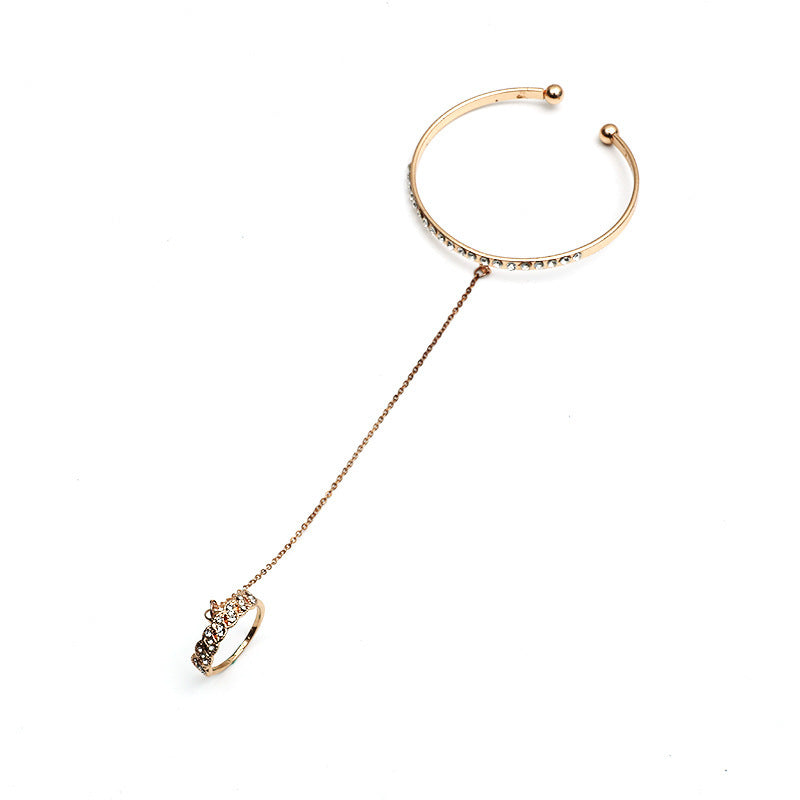 Womens Bangle Ring Rhinestone Geometric Hand Chain European Jewelry Retro Diamond Alloy Hand Chain Fashion 18K Gold