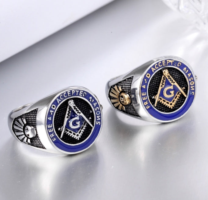 Men's Titanium Steel Ring Retro Punk Geometric Ring Handmade Individually Packed Epoxy Band Ring European and American Design Statement Ring for Men Sizes 7 to 13