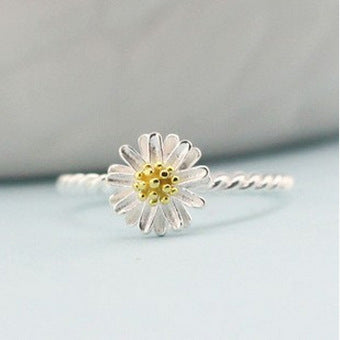 Open Geometric Ring Adjustable Daisy And Sunflower Design S925 Silver Ring For Delicate Everyday Wear Everyday