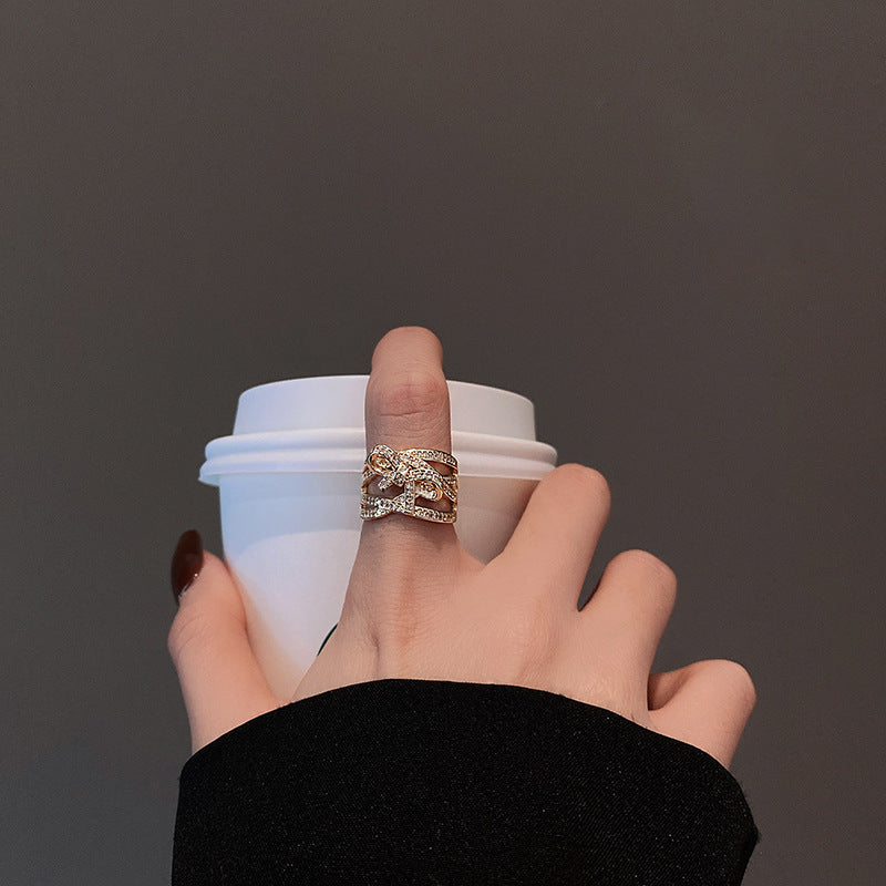 Open Adjustable Womens Butterfly Ring With Micro Inlaid Gem In Gold Plating Copper Platinum Electroplating Gold