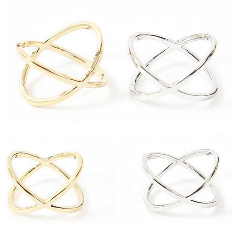 Electroplated Alloy Cross Ring Korean Crisscross Joint Fashion Ring Individual Packaging Trendy Statement Ring
