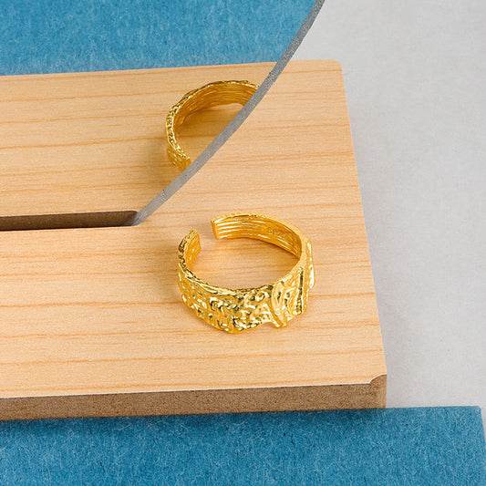 Womens Adjustable Opening Ring Copper Electroplated Silver Gold Irregular Texture Band Fashion Rings Statement