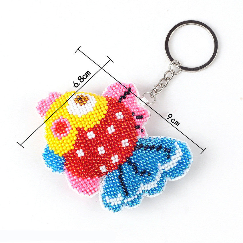 DIY Beaded Keychain Kit Handmade Fashion Accessory Embroidery Supplies Beads Key Ring Patterned for Decoration