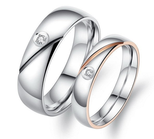 Stainless Steel And Titanium Steel Couple Rings Polished Finish Matching Set Elegant Unisex Design For Couples