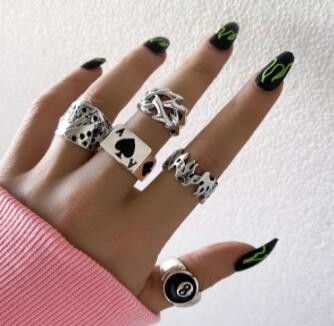 Womens Vintage Ring Set Distressed Embossed Eagle Claw Alphabet Number Text Fashion Jewelry Alloy Rings Styles