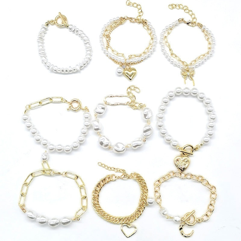 Bohemian Bracelet With Pearl Accents Geometric Shapes