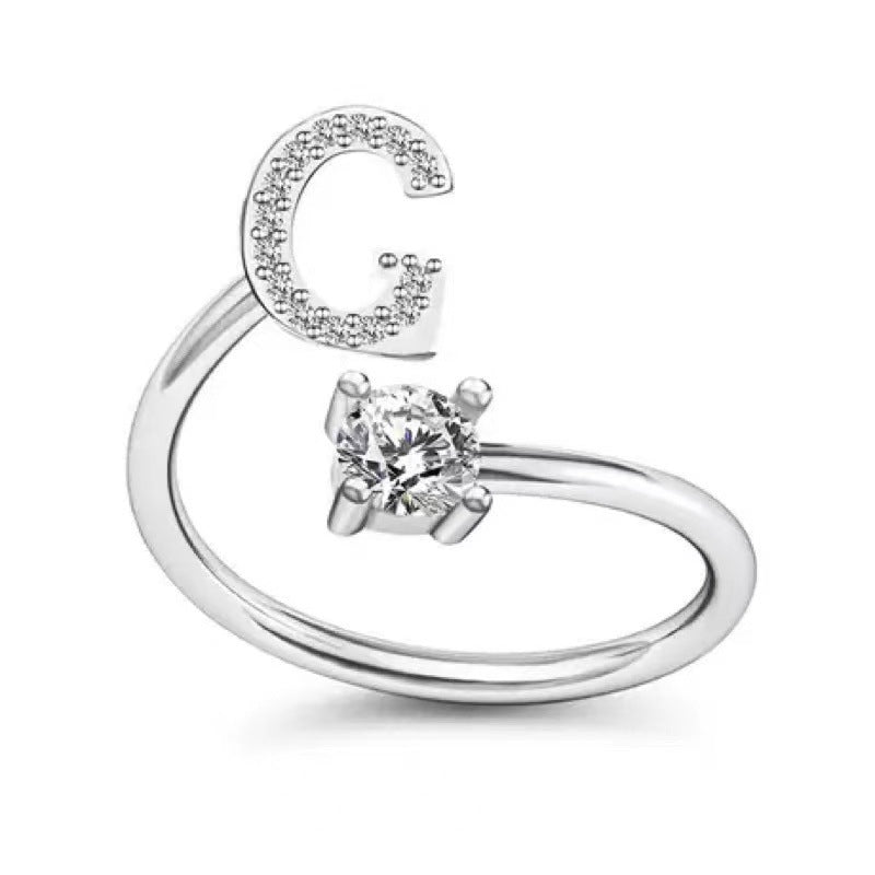 Women's Initial Alphabet Zircon Ring Open Mouth Adjustable Design A to Z Letter Jewelry Gift for Her Gifts for Her