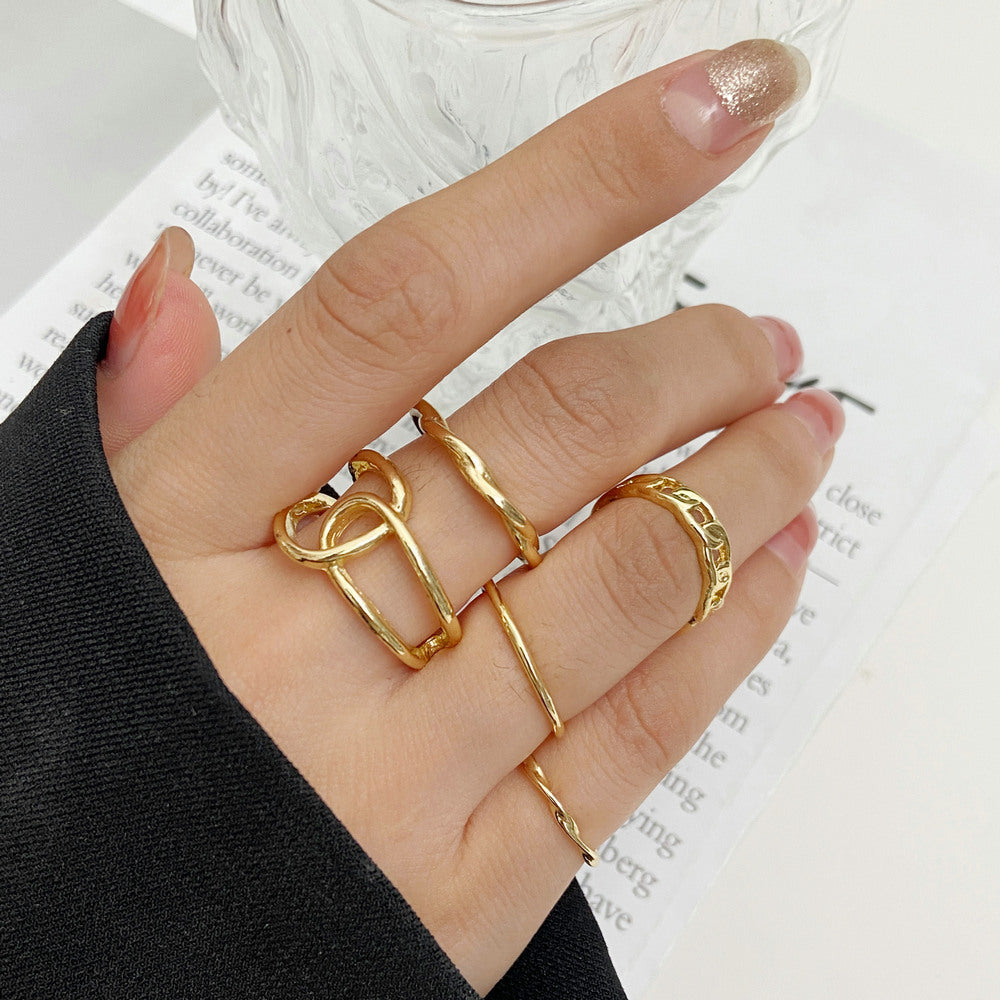Alloy Chain Ring Sets Geometric Design Rings European And American Retro Style Electroplated Metallic Tail Ring