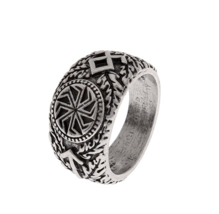 Nordic Rune Mens Ring Antique Silver Zinc Alloy Inner Diameter 2.1cm Outer Diameter 2.6cm Color Ancient Silver