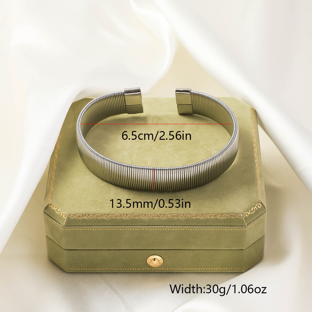 Stainless Steel Woven Bracelet Open Ended Fashion Bangle Electroplated Durable Round Design Accessory Steel And Gold