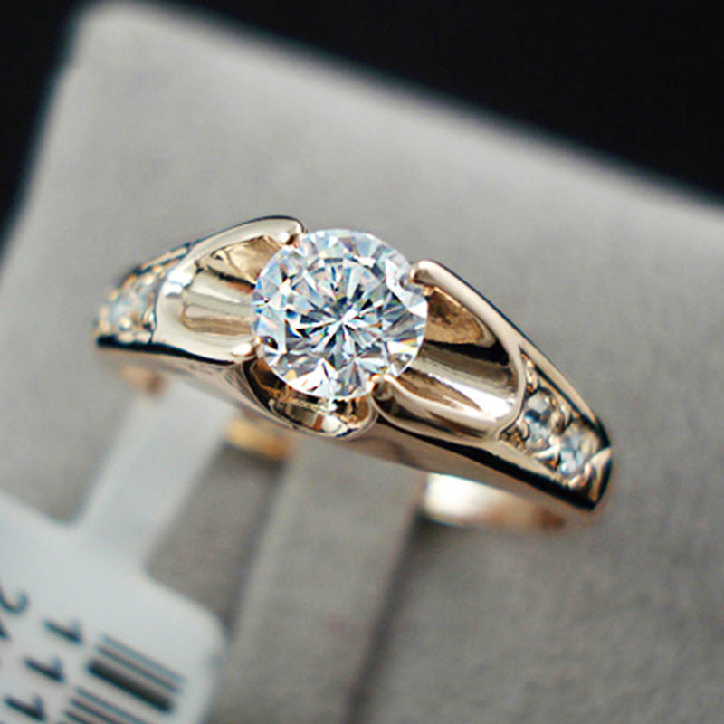 Rose Gold Copper Plated Ring For Women Simple Minimalist Zircon Inlay Jewelry Gift For Everyday Wear Accessory