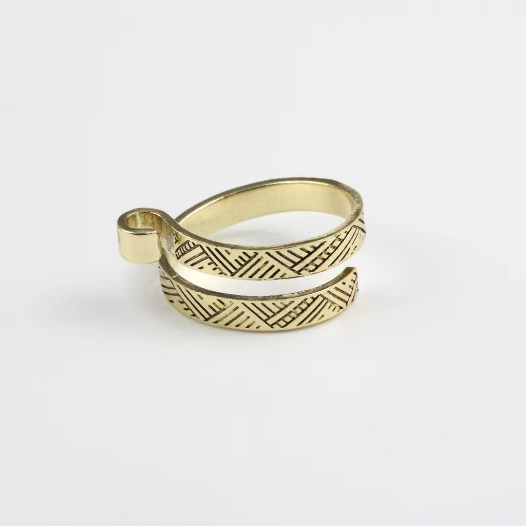 Unisex Open Ring Adjustable Alloy Jewelry Electroplated Crochet Thread Totem Geometry Korean Knitted Design Style