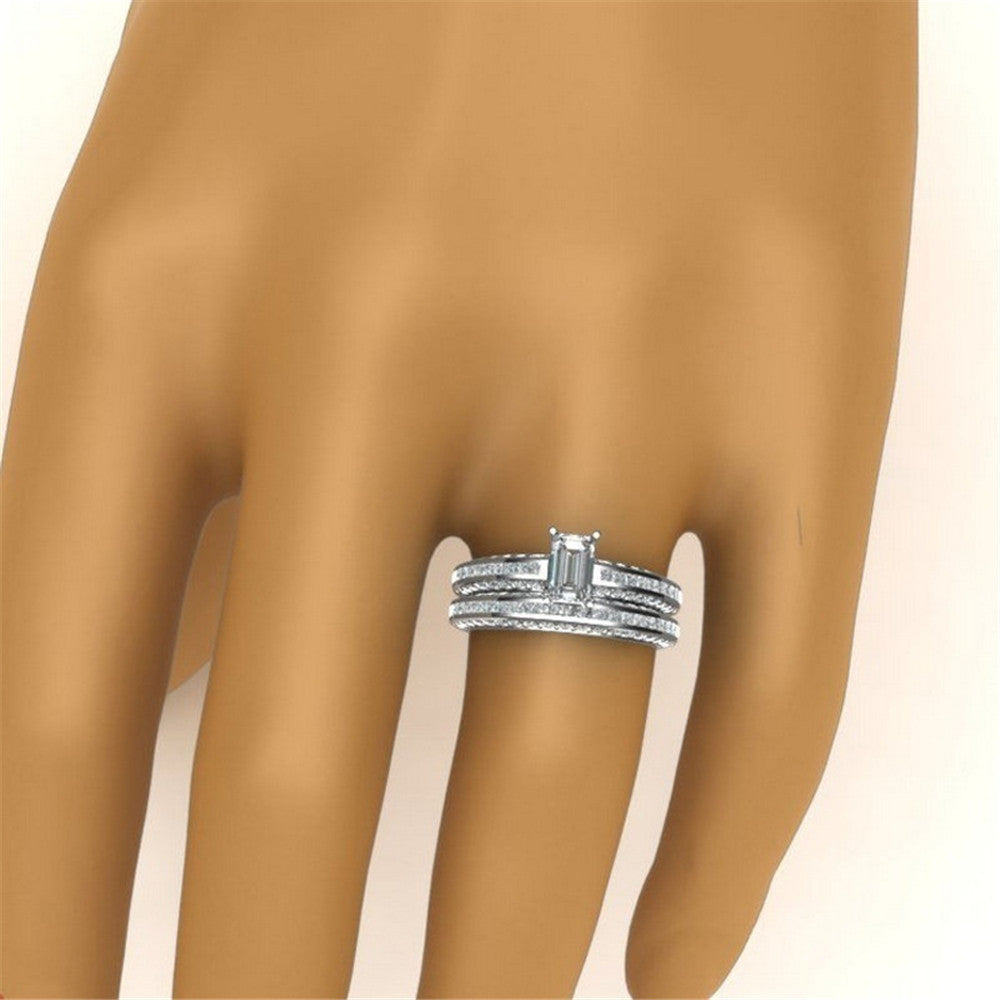 Silver Plated Zircon Ring Geometric Design For Women Elegant Diamond Look Silver Tone Jewelry Sizes 5 6 7 8 9 10 11 12