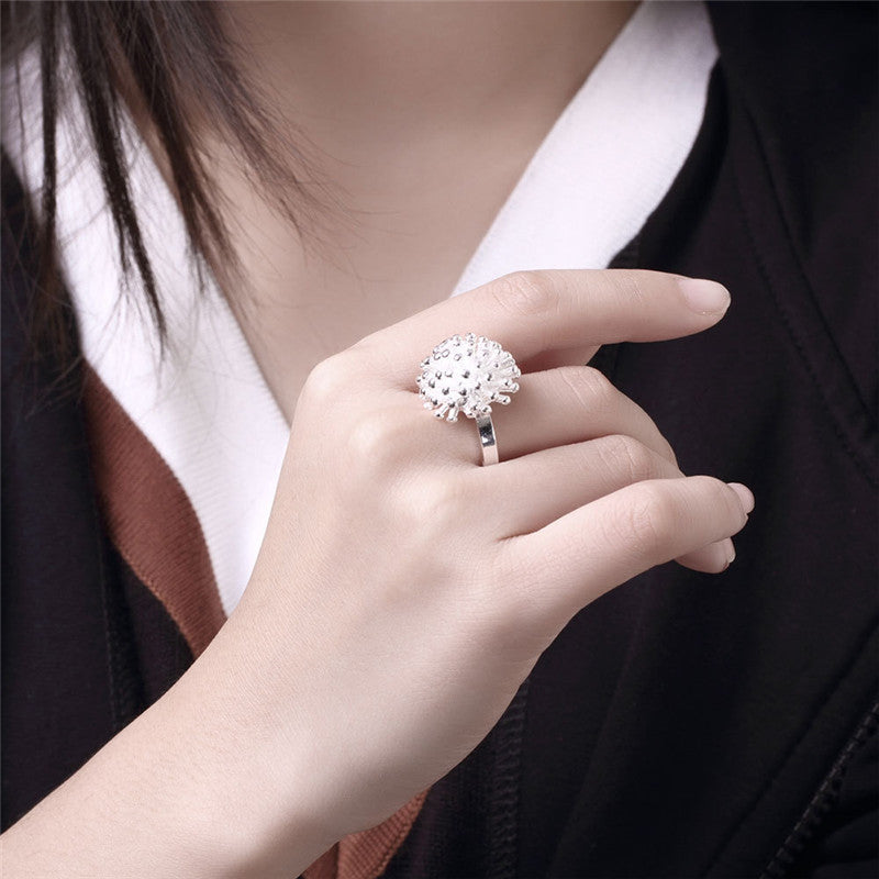 Womens Fireworks Shape Ring 925 Silver Plated Copper Eco Friendly Material Unique Design Fashion Jewelry Ring Gift