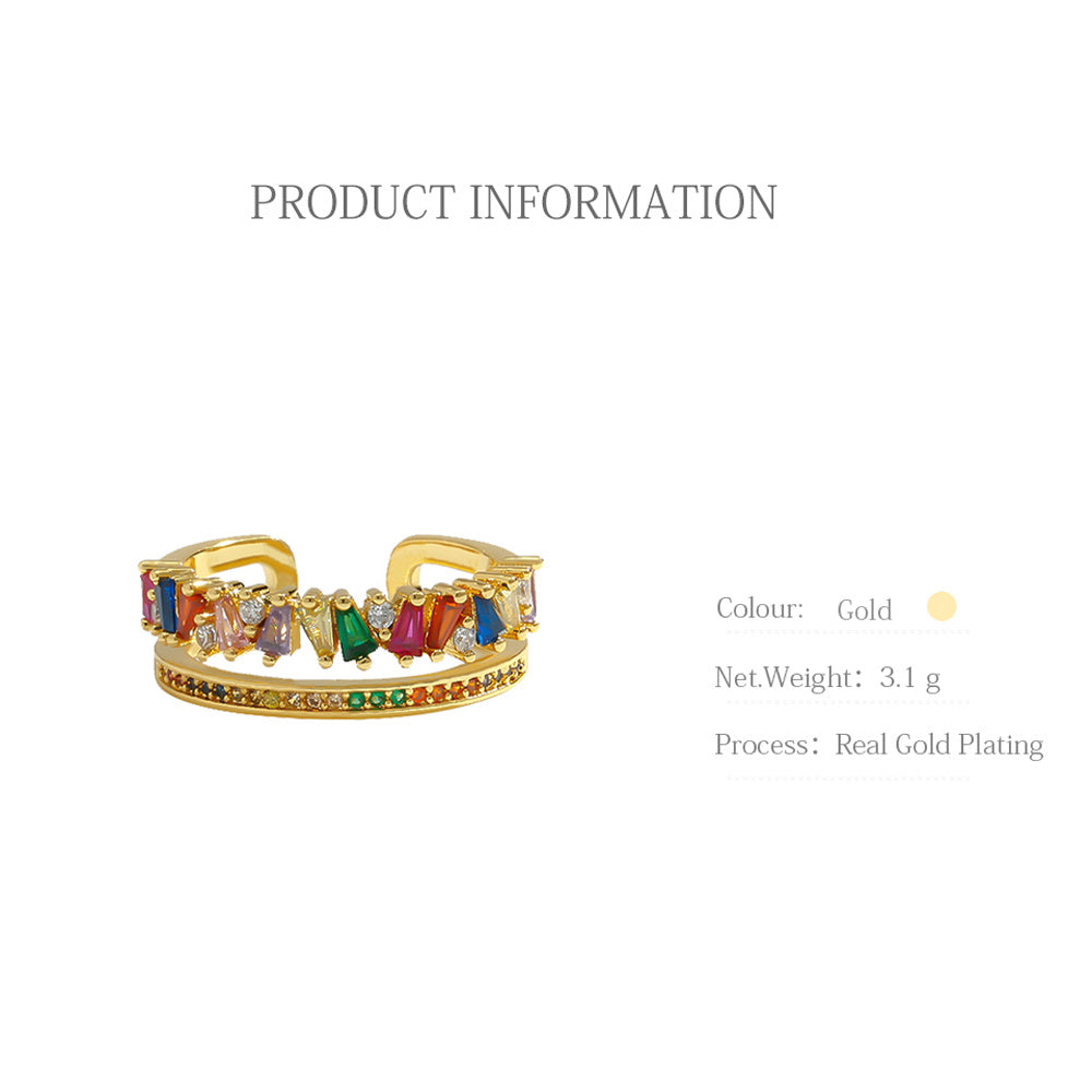 Womens Micro Inlaid Colorful Zircon Crystal Ring Elegant Alloy Band Jewelry Gift Ready For Special Occasions Today