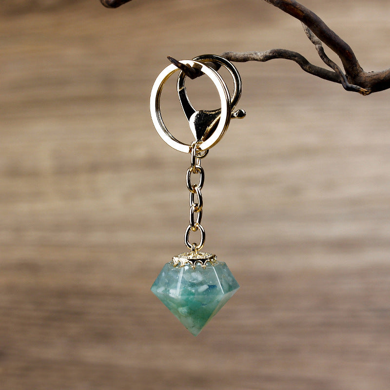 Crystal Gravel Resin Keychain Pendant Modern Design With Tapered Point Handcrafted Natural Stone Accessory Kit
