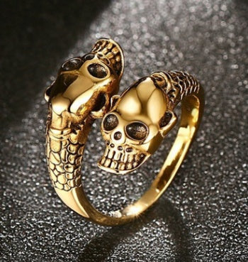 Mens Stainless Steel Skull Ring Korean Inlaid Gemstone Semi Precious Stone Casting Ring Silver Gold Artificial