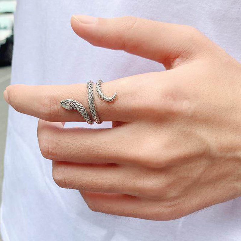 Retro Punk Cobra Ring Adjustable Metal Band Vintage Electroplated Fashion Jewelry Animal Zodiac Statement Ring Edition