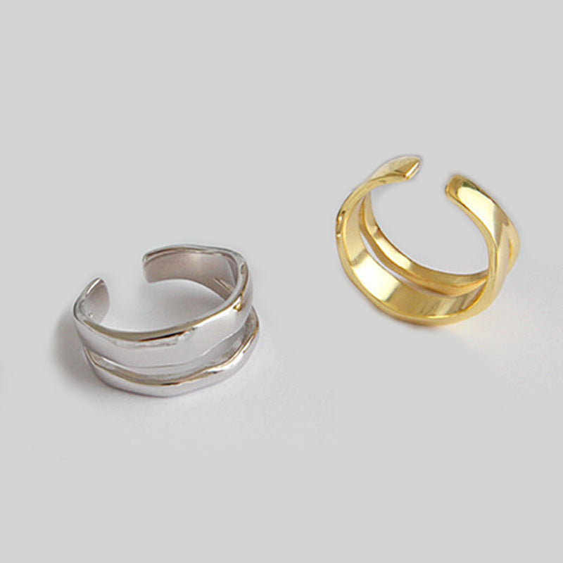 Wave Ring Double Glazed Copper Ring Irregular Line Design in Gold and White Gold Finish 9mm Wide 17mm Diameter