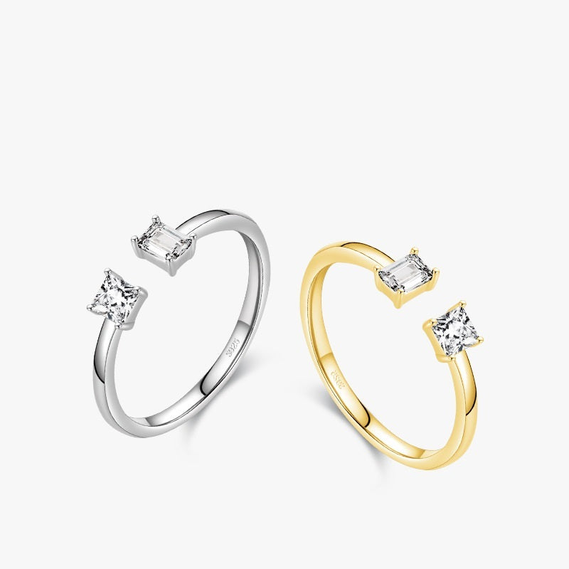 Womens Sterling Silver Ring With Sparkling CZ Inlay Irregular Geometric Design for Fashion For Women Gift Idea