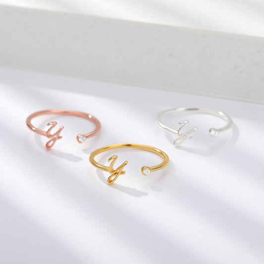 Gold Plated Initial Ring Copper Open Design A to Z Letter Jewelry for Women Diamond Cut Accent Fashion Jewelry