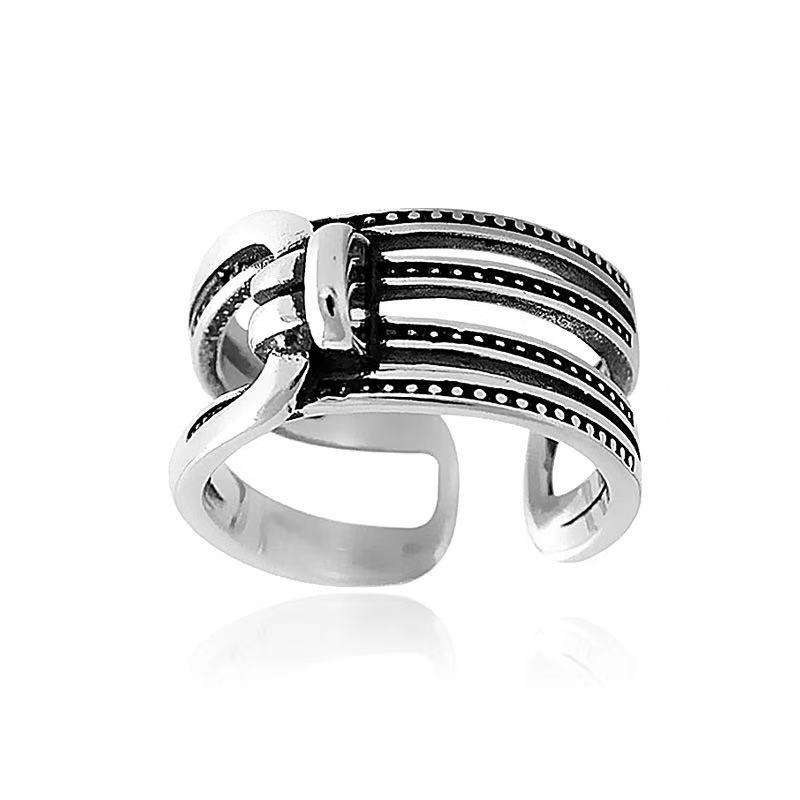 Womens Ancient Silver Ring Multi Layer Line Knotting Ring Wide Face Ring Fashion Jewelry Ring For Girls And Women