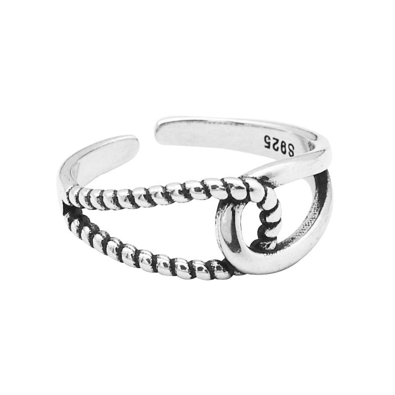 Sterling Silver S925 Retro Interwoven Twist Ring For Women