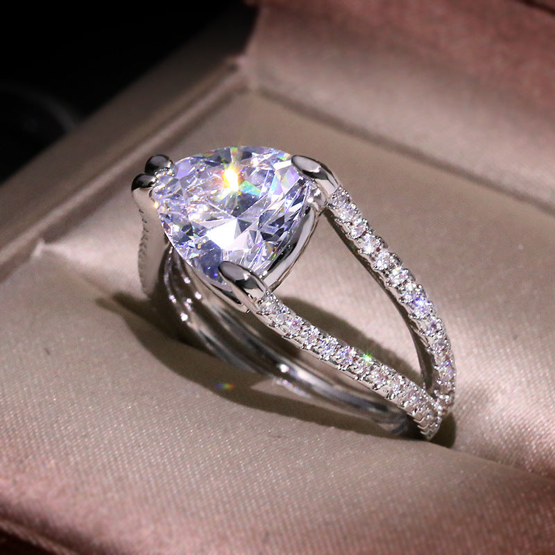 Brass And Electric White Steel Heart Shaped Ring With Diamond Inlays And Semi Precious Stones Elegant Gift For Brides