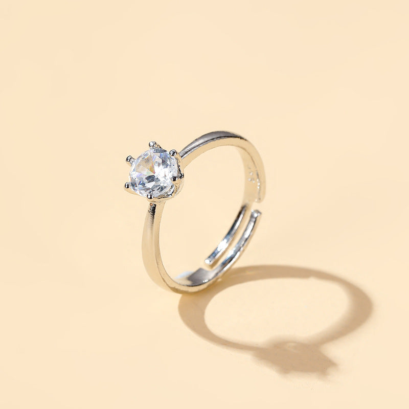 Geometric Zircon Ring Women Six Claw Copper Electroplated
