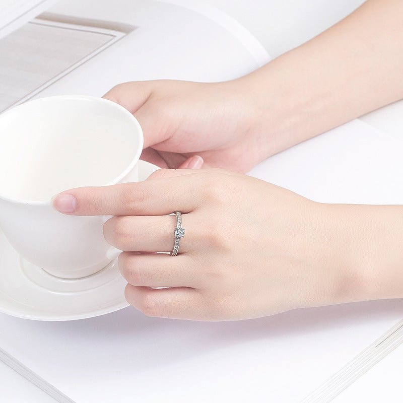 Women Full Diamond Ring Geometric Design White Gold Plated Fashion Statement Band For Her Elegant Jewelry Gift