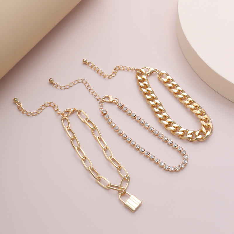 Womens Bracelet Set Gold And Silver With Diamond Accents Lock Closures Fashion Jewelry Alloy Bracelets 3 Piece