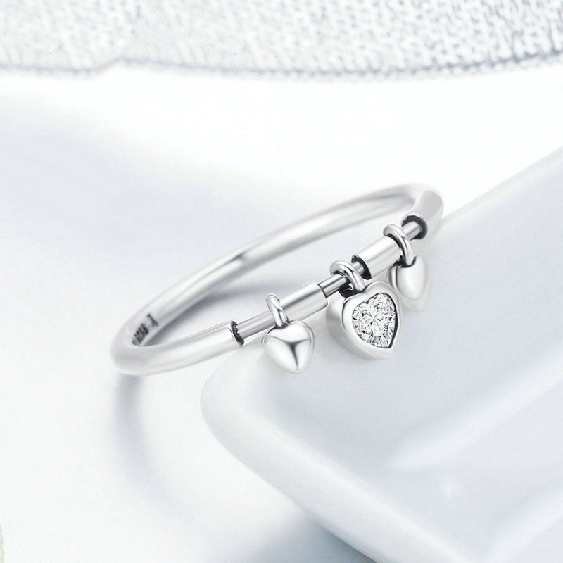Womens Heart Shaped Silver Ring Korean Fashion Ring Individually Packed Ring Birthday Gift Elegant Heart Rings