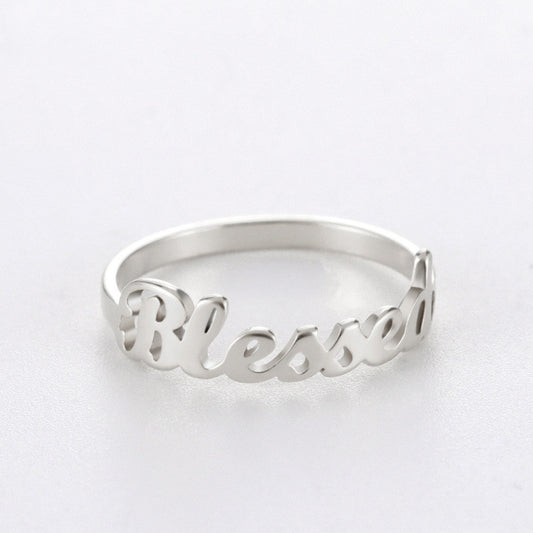 Womens Stainless Steel Letter Ring Blessed Jewelry Gifts White Gold Rose Gold Birthday Holiday Present For Her