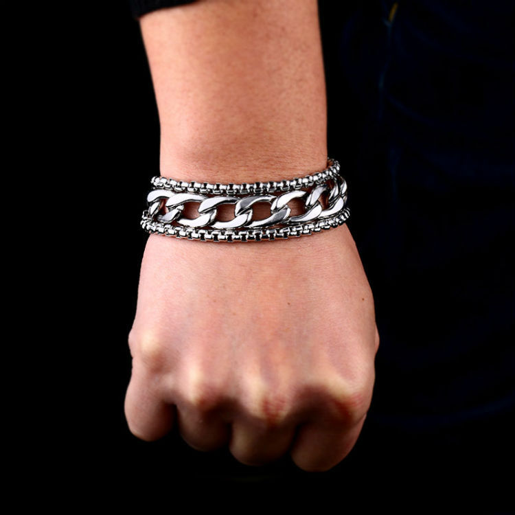 Mens Punk Bracelet Alloy Electroplated Fashion Accessory 24cm Gift for Him Anniversary Celebration Present Now