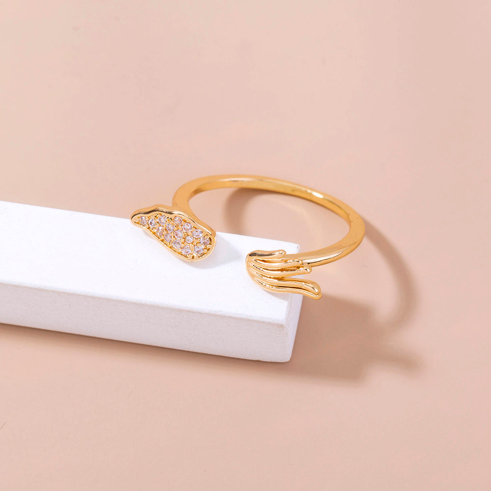 Angel Wing Ring Adjustable Copper Ring With Sparkling Zircon European Style Electroplated Jewelry Gift Idea Now