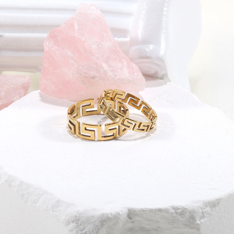 Mens Titanium Steel Ring Great Wall Pattern Auspicious Cloud Design Fashion Jewelry Electroplated For Men Chic